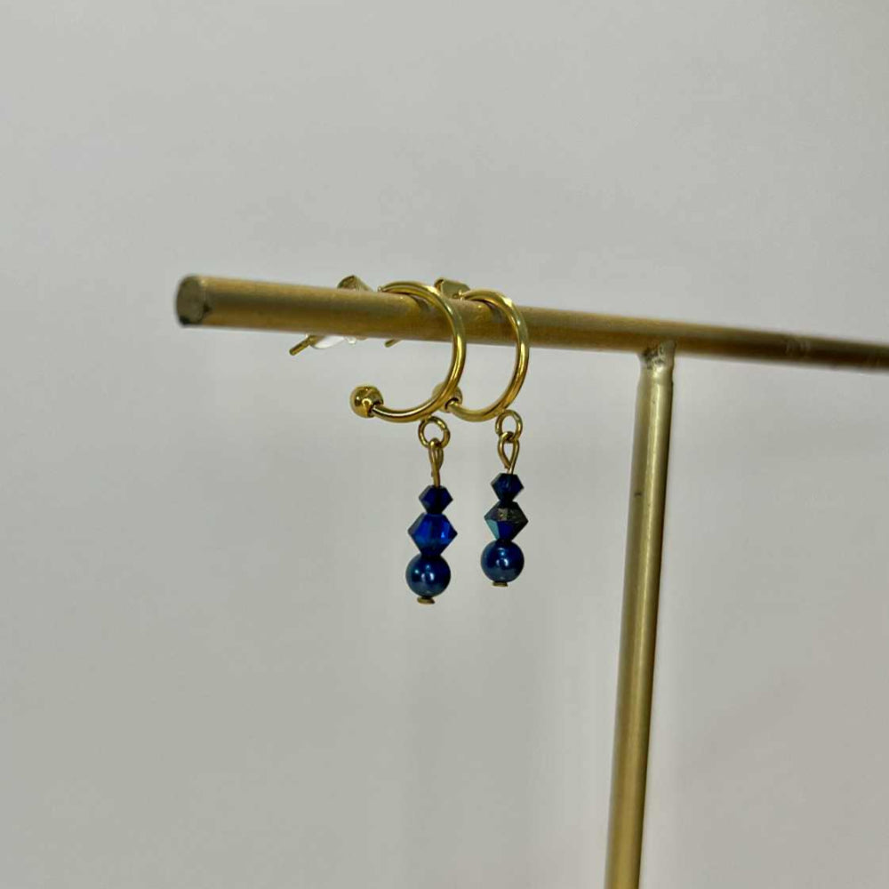 Boucles d'oreilles perles bleu saphir