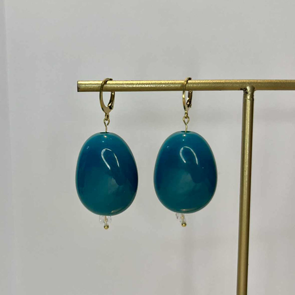 Boucles d'oreilles perles bleu canard