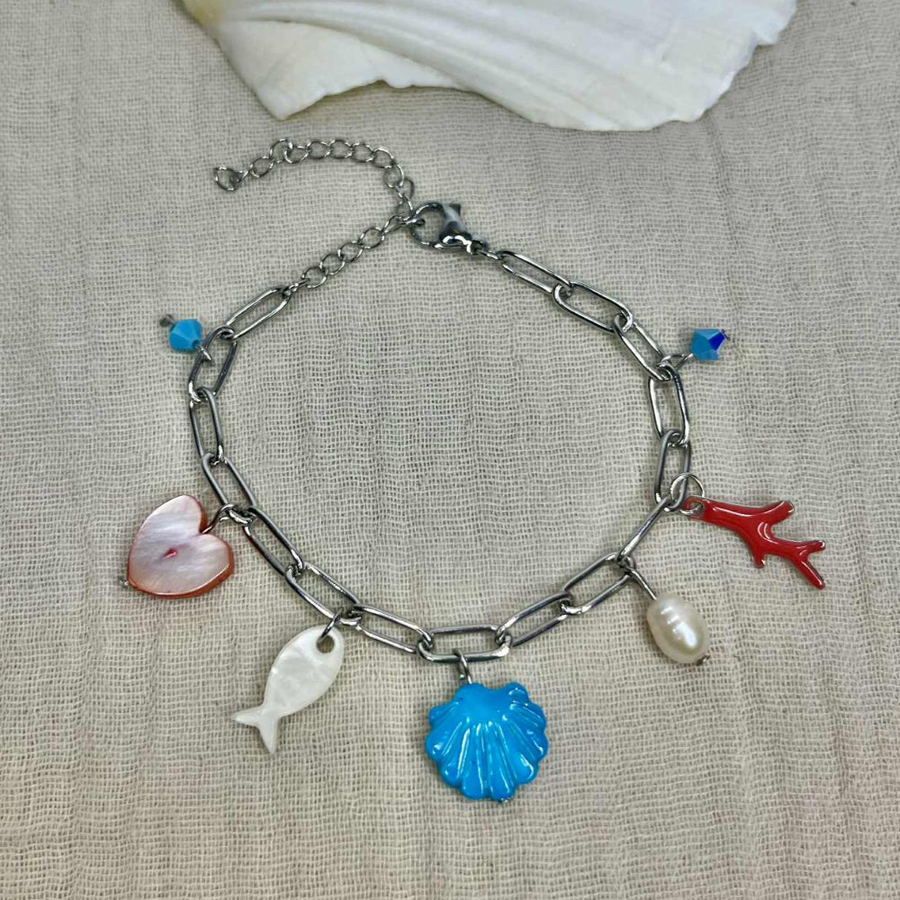 Bracelet argenté bleu, corail