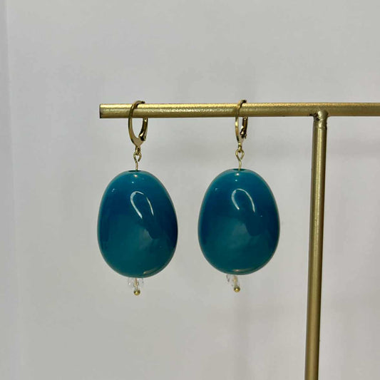 Boucles d'oreilles perles bleu canard